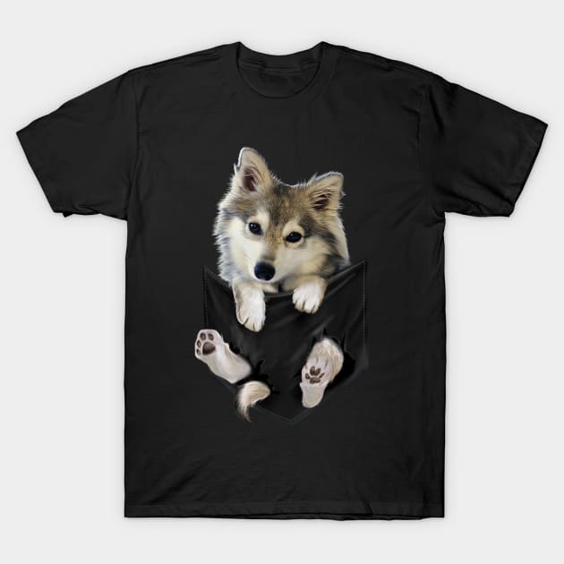 wolf dog husky dog in pocket T-Shirt by kenjones